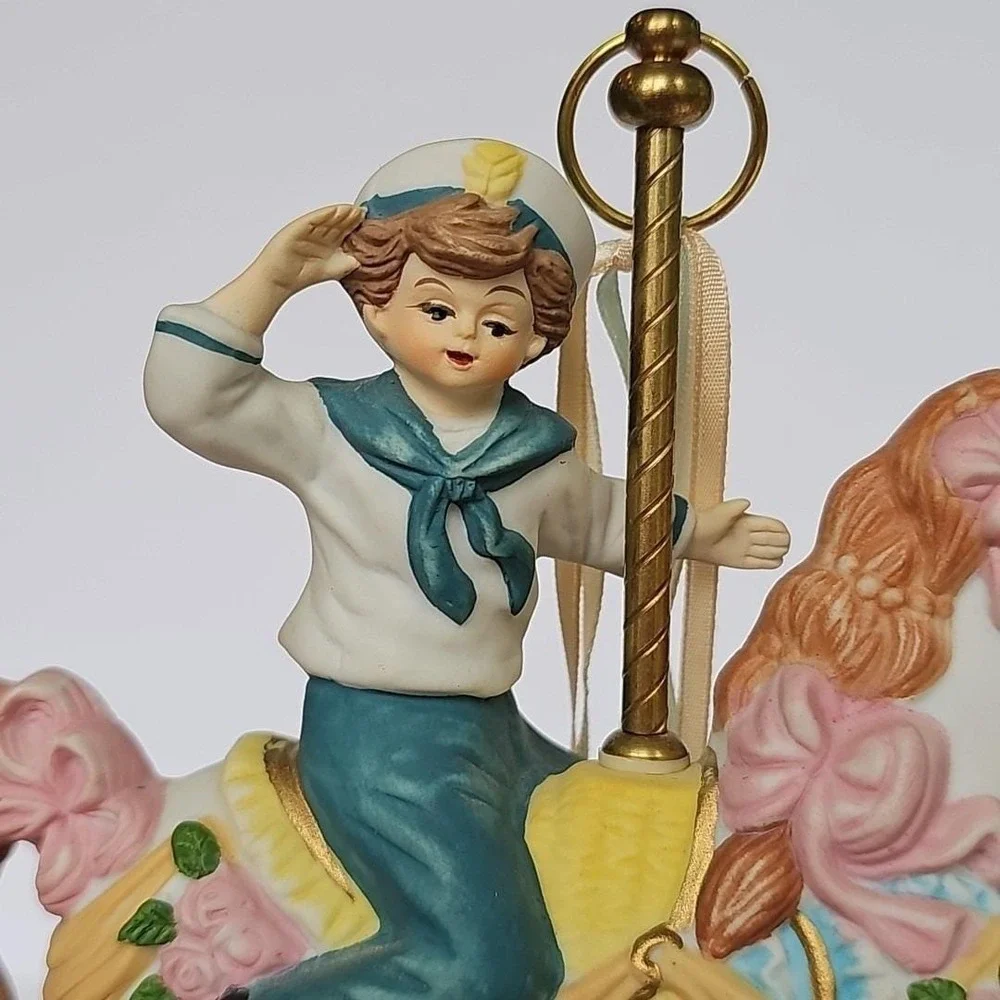 Vintage Breckenridge Designs Carousel Music Box Sailor Boy Porcelain Horse Decor